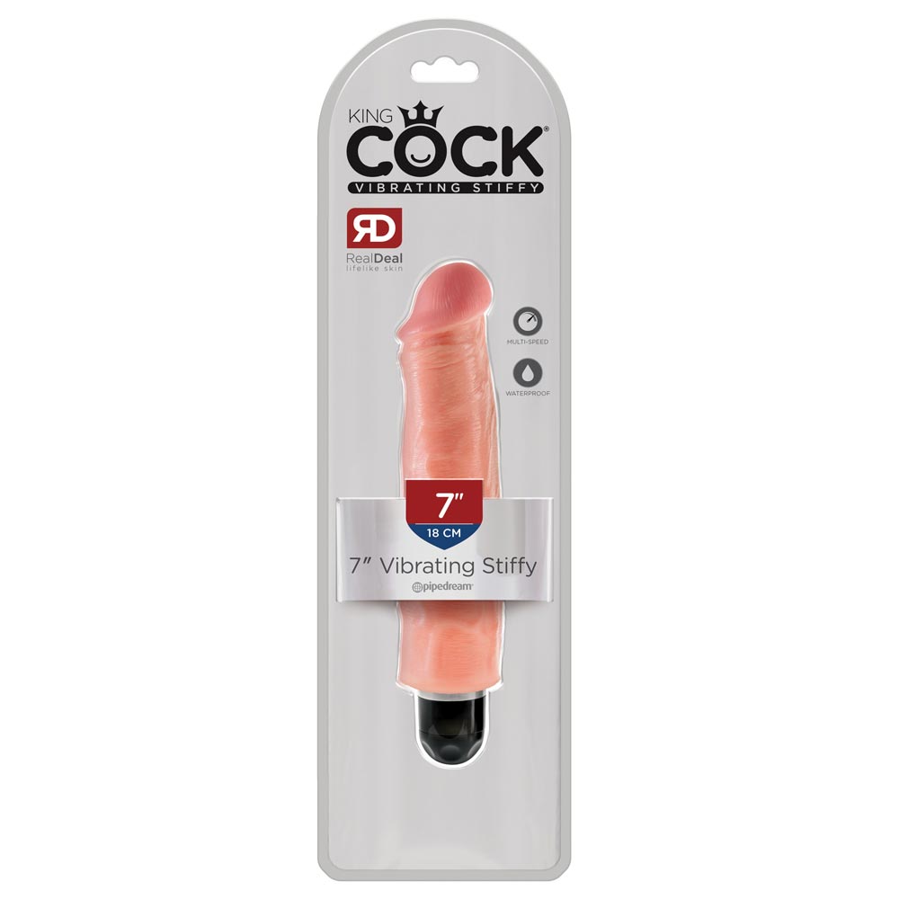 Vibrator Rezistent La Apă King Cock 7 inch Vibrating Stiffy Flesh